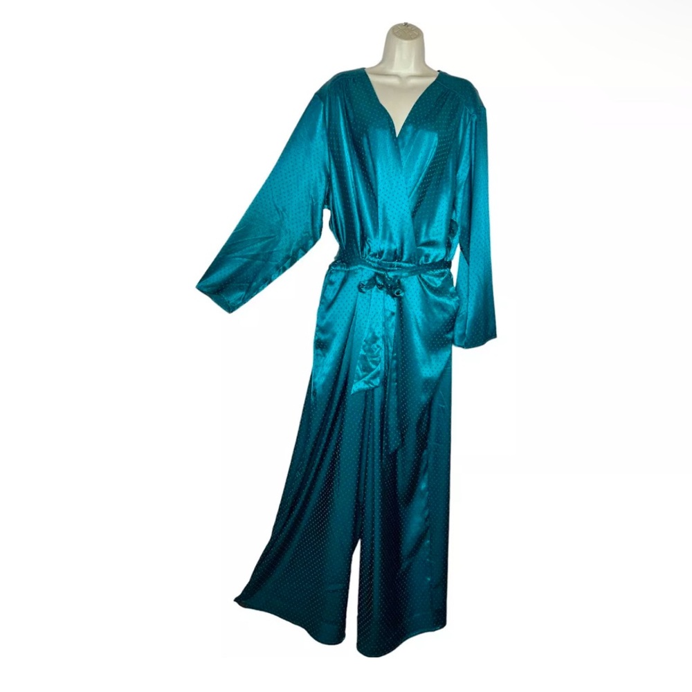 NWT Spense Woman Emerald Green Satin Polka dot Long Sleeve Jumpsuit Size 3x